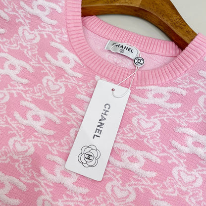 C 25 Spring new full print jacquard knit round neck short sleeve T-shirt