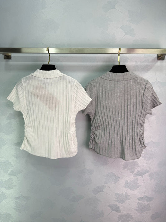 M 25 Lapel knit short-sleeved half cardigan