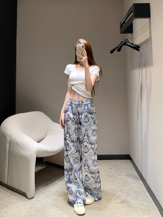 D 25Ss Spring and Summer New Sun Goddess Printed Casual Trousers