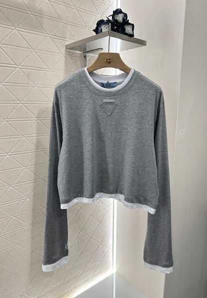 P 25 False Two Piece Round Neck Long Sleeve