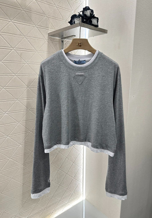 P 25 False Two Piece Round Neck Long Sleeve