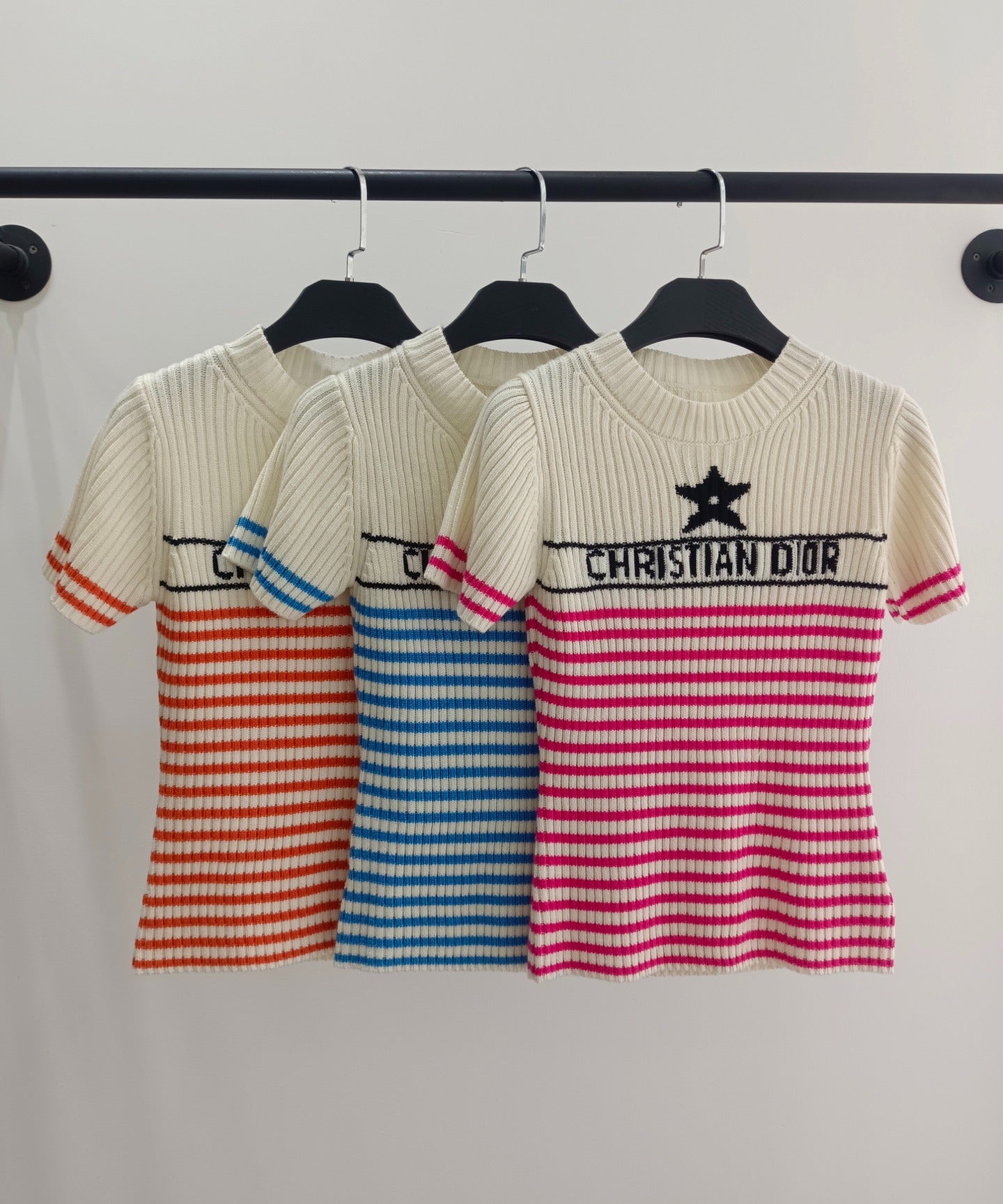 D 25 Pentagram Star Monogrammed Striped Knit Top