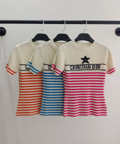 D 25 Pentagram Star Monogrammed Striped Knit Top