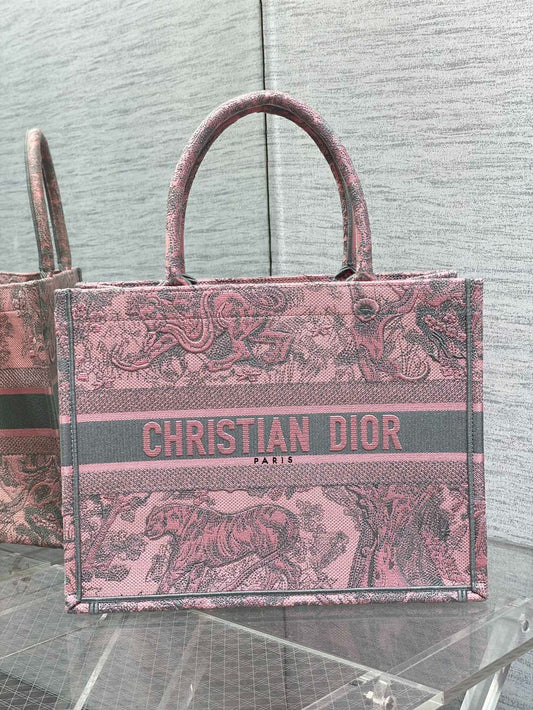 D 25 Tote Jungle Animal Embroidery Ruyi Gray Pink Bag