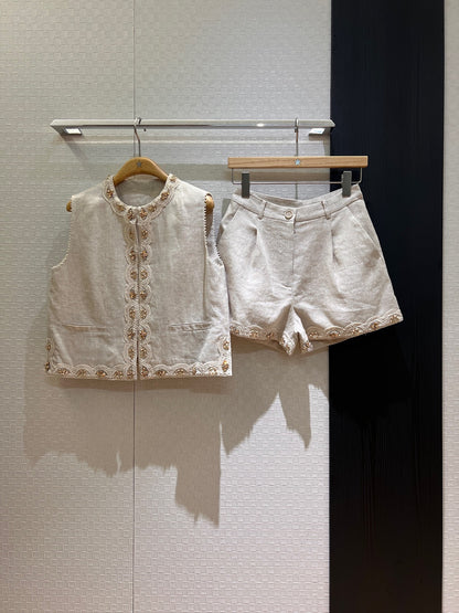 Z 25 Linen Studded Tank + Shorts Set