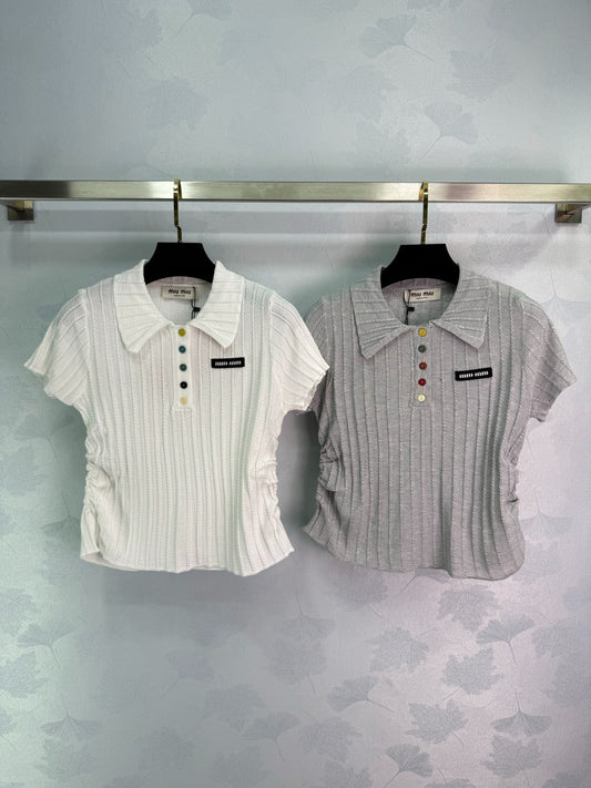 M 25 Lapel knit short-sleeved half cardigan
