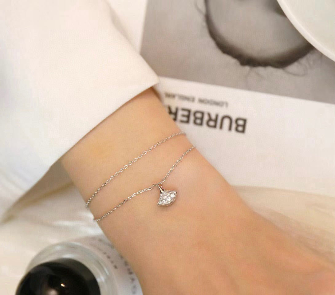 925 Sterling Silver Electroplated 18k Diamond Set Scalloped Skirt Full Diamond Bracelet