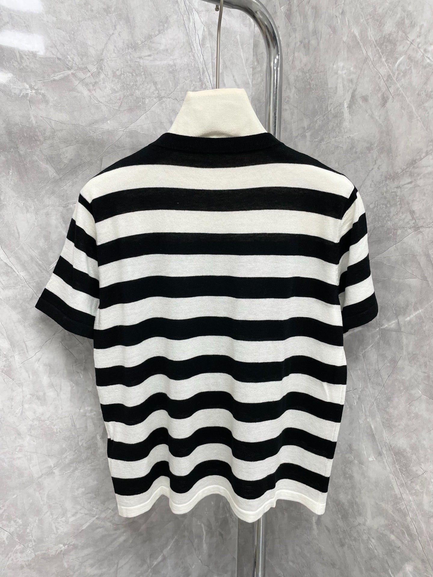 CE 25 New Classic Black and White Striped Arc de Triomphe Embroidered Short Sleeve