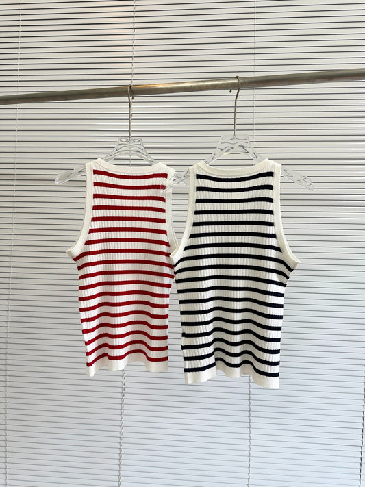 D 25 Summer New Striped Embroidered Tank Top