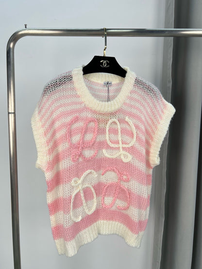 LO 25 Logo jacquard cutout round neck knit tank top