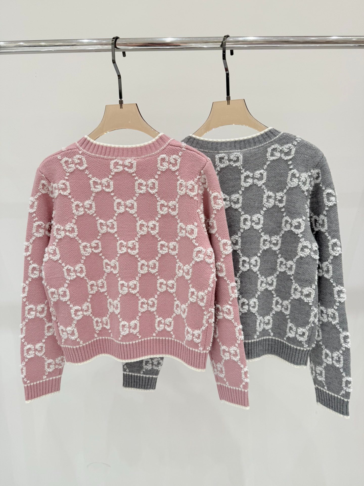 G 25 early spring new round neck letter logo jacquard full print casual knit cardigan