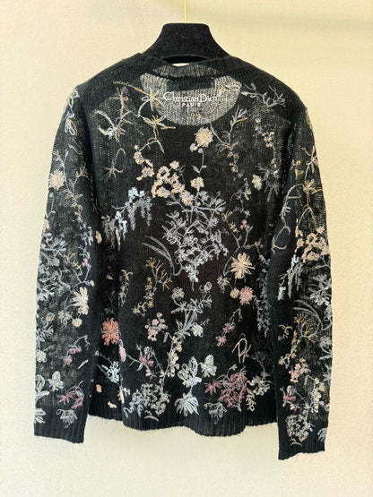 D 25 All-over embroidery Round neck, long sleeves(BLAKC/WHITE)