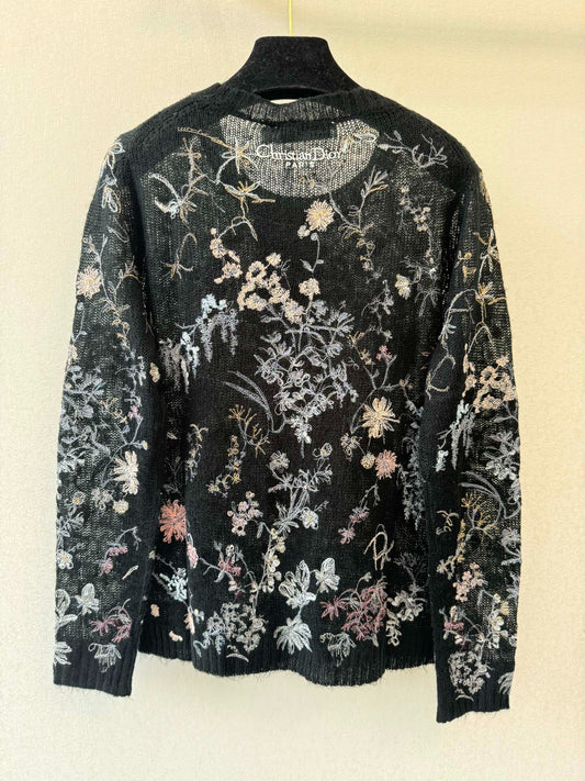 D 25 All-over embroidery Round neck, long sleeves(BLAKC/WHITE)