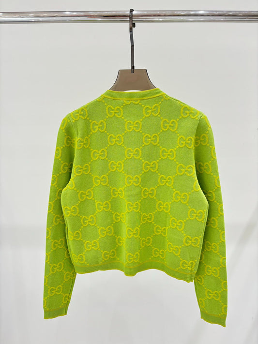 G 24 Early Autumn New round neck color blocking double G jacquard knit cardigan