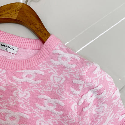 C 25 Spring new full print jacquard knit round neck short sleeve T-shirt