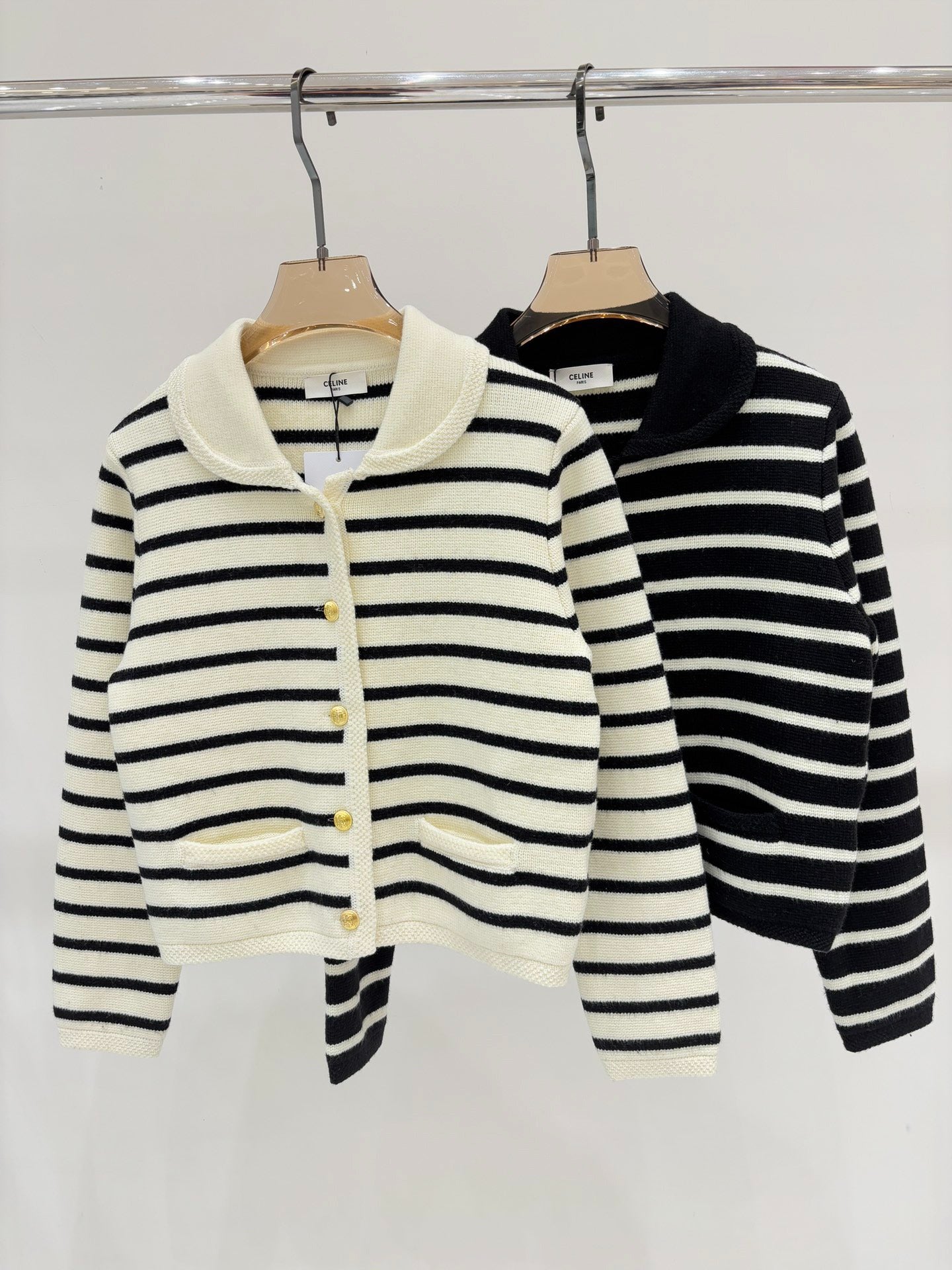 CE 25 Early Spring New Metal Button Striped Casual Knit Card