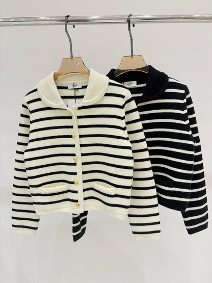 CE 25 Early Spring New Metal Button Striped Casual Knit Card