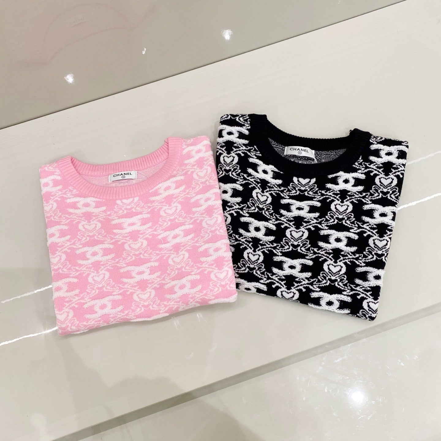 C 25 Spring new full print jacquard knit round neck short sleeve T-shirt