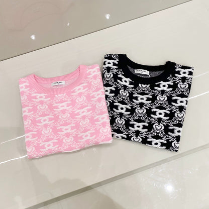 C 25 Spring new full print jacquard knit round neck short sleeve T-shirt