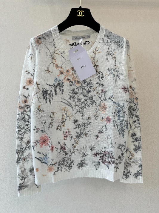 D 25 All-over embroidery Round neck, long sleeves(BLAKC/WHITE)