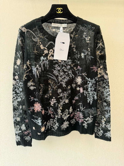 D 25 All-over embroidery Round neck, long sleeves(BLAKC/WHITE)