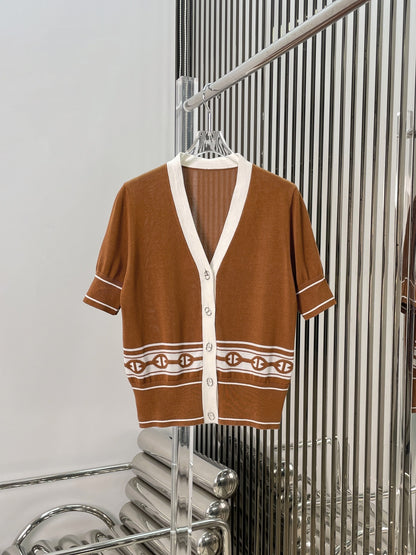 Cardigan en tricot jacquard à manches courtes et col en V H 25 