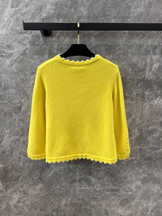 C 25 Split Sleeve Wavy Lace Short Knit Cardigan