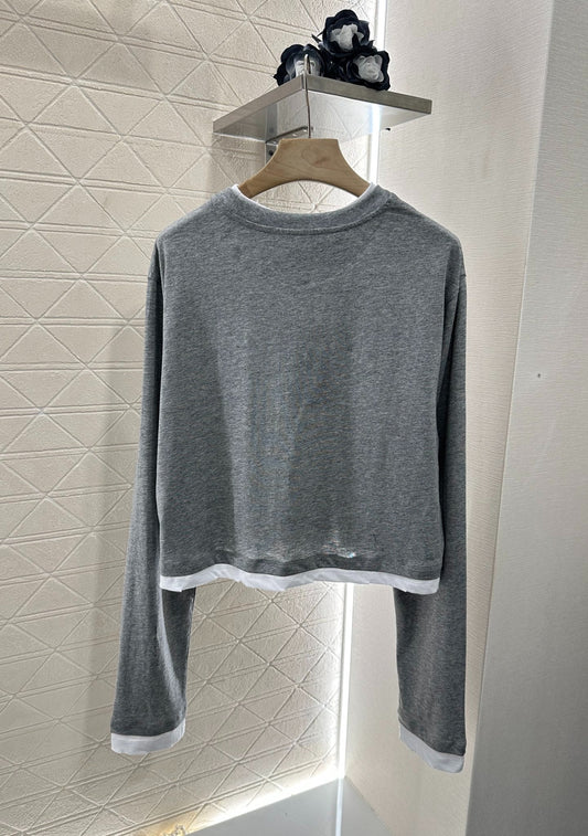 P 25 False Two Piece Round Neck Long Sleeve