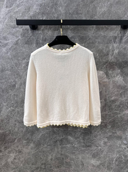 C 25 Split Sleeve Wavy Lace Short Knit Cardigan