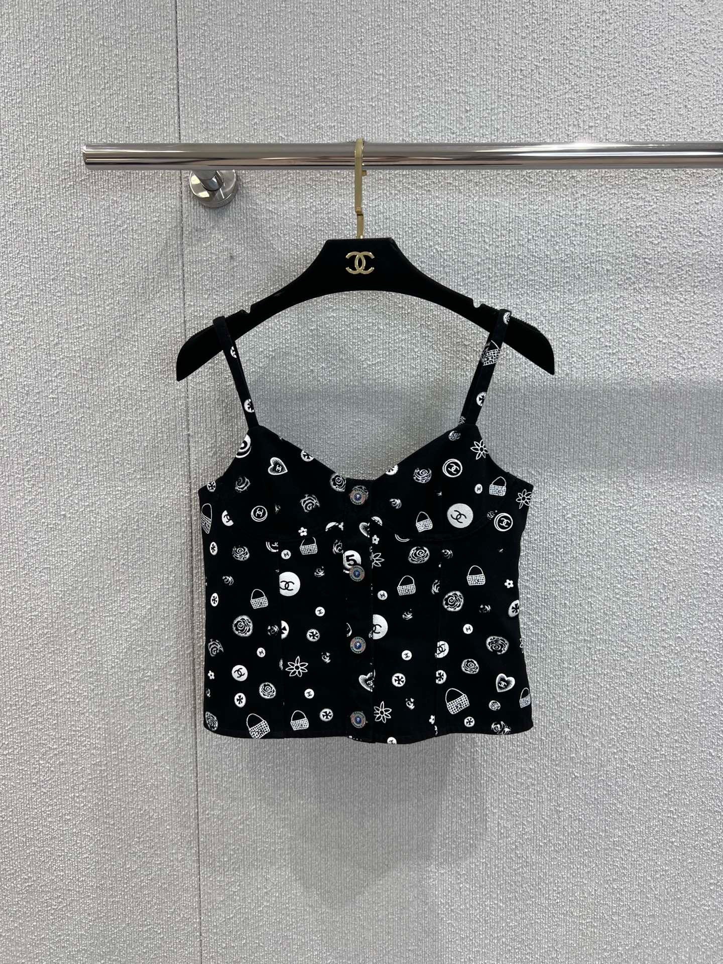 C 25Ss spring and summer new Printed denim suspenders + skirt