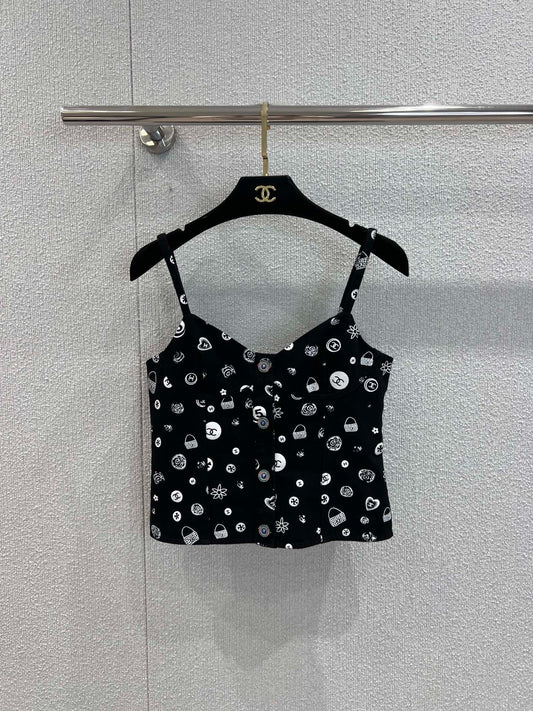C 25Ss spring and summer new Printed denim suspenders + skirt