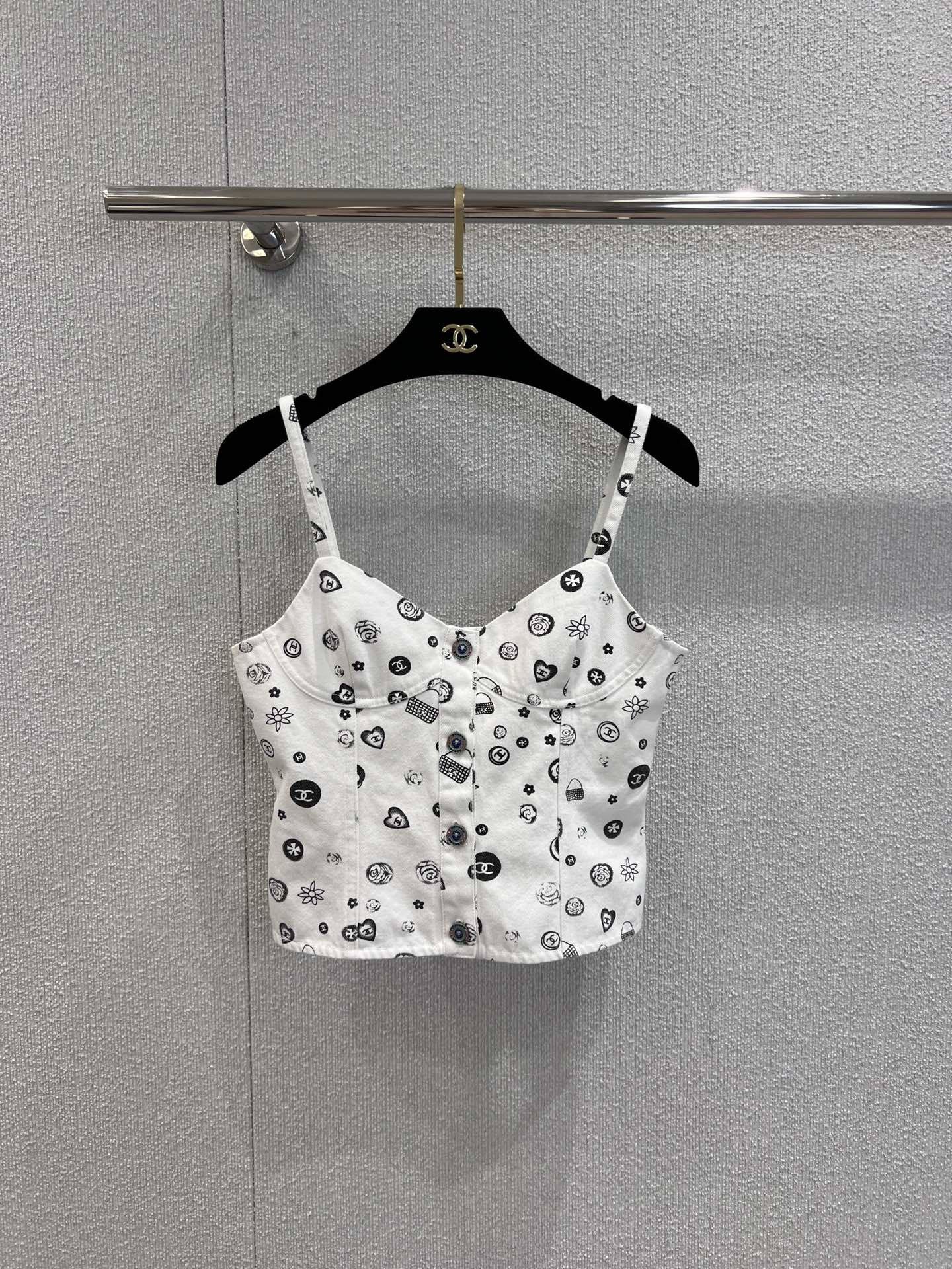 C 25Ss spring and summer new Printed denim suspenders + skirt