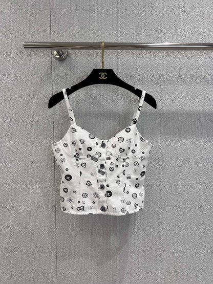 C 25Ss spring and summer new Printed denim suspenders + skirt
