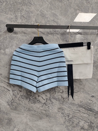 C 25 Light blue and black striped Swallow buttons short skirt