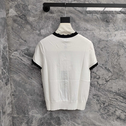 C 25 Black and White Color Clash Bow Knit Short Sleeve
