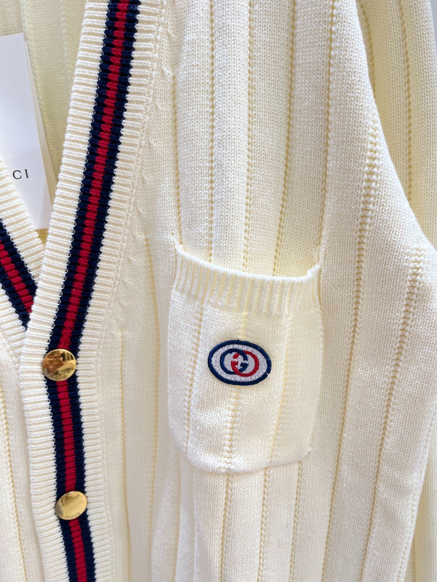 G 25 V-Neck Knit Vertical Stripe Knit Cardigan