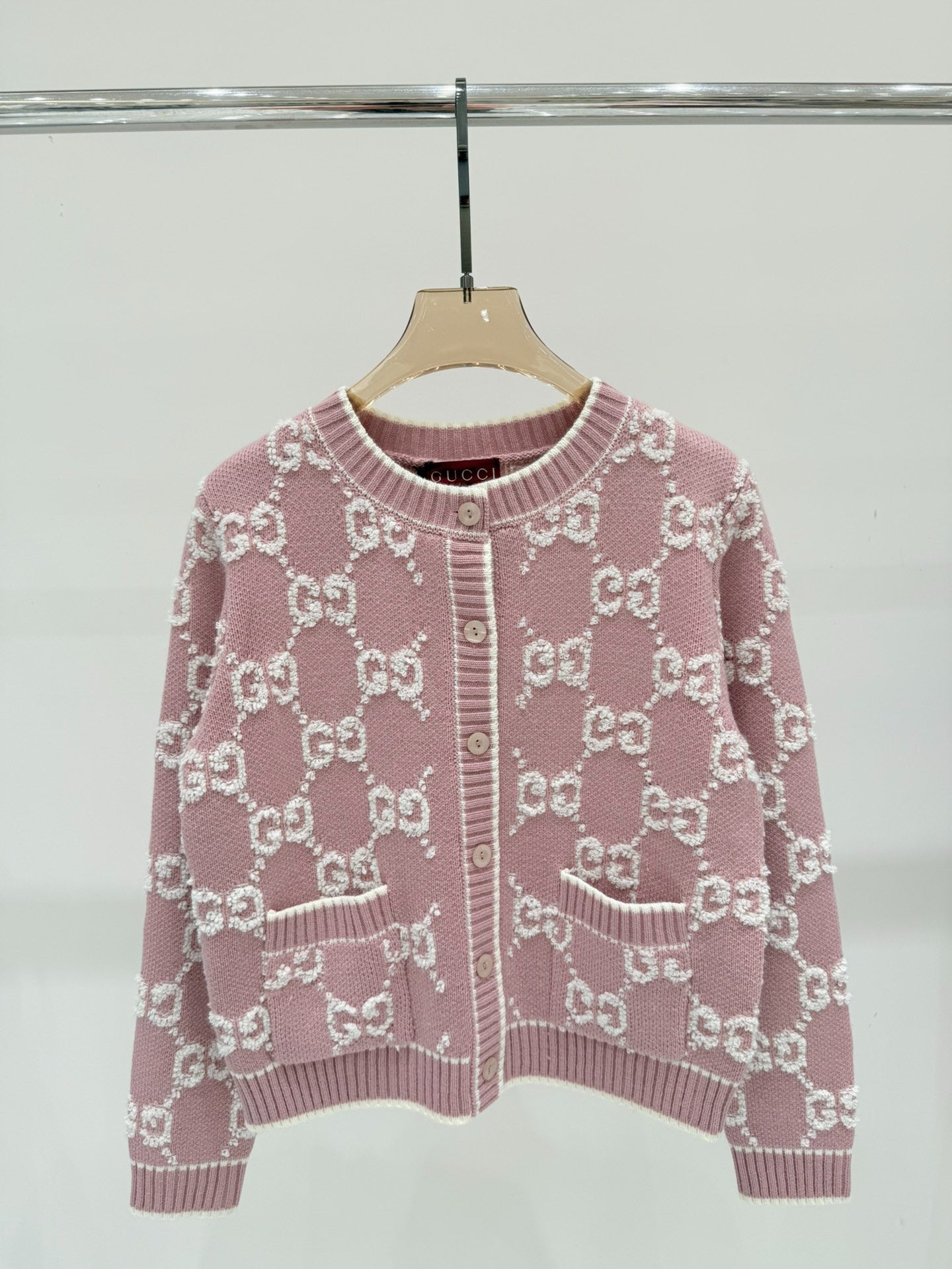 G 25 early spring new round neck letter logo jacquard full print casual knit cardigan