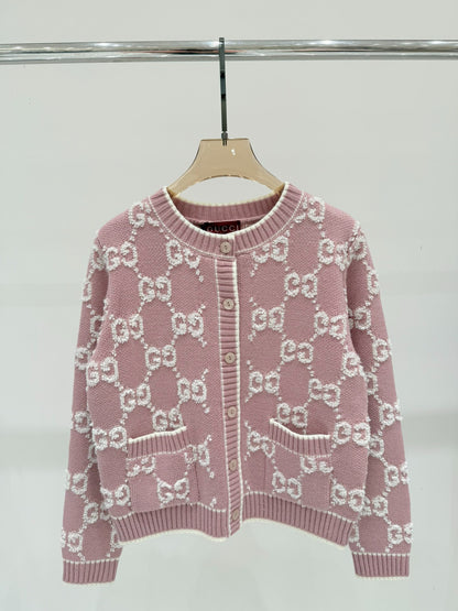 G 25 early spring new round neck letter logo jacquard full print casual knit cardigan