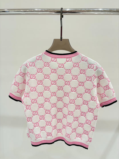 G 25 Summer new round neck double G letter jacquard knit short tops