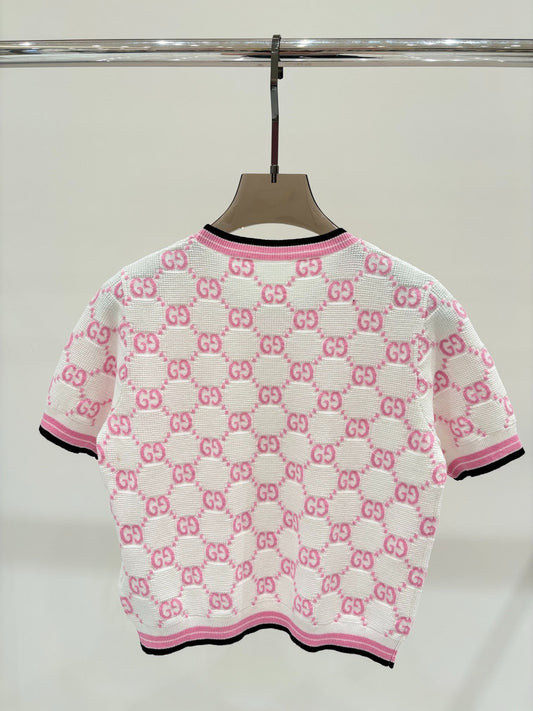 G 25 Summer new round neck double G letter jacquard knit short tops