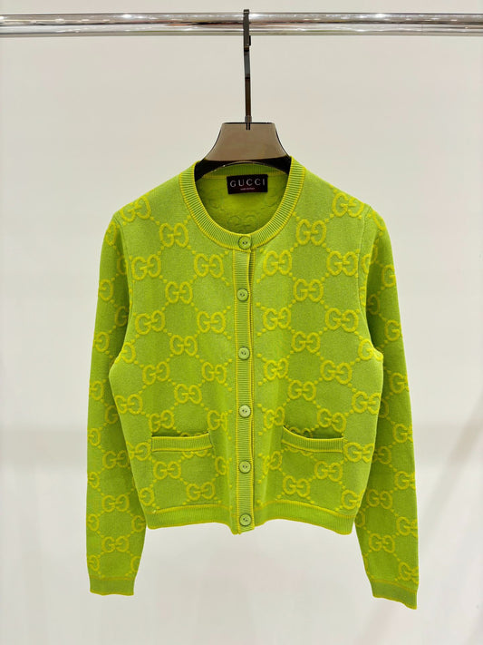 G 24 Early Autumn New round neck color blocking double G jacquard knit cardigan