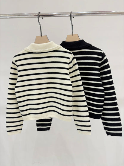 CE 25 Early Spring New Metal Button Striped Casual Knit Card