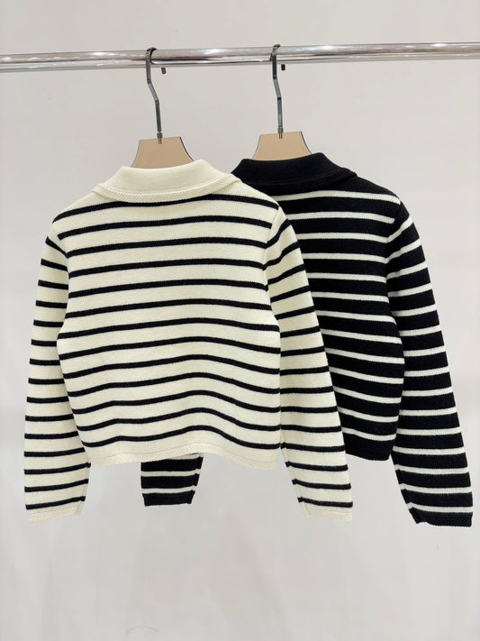 CE 25 Early Spring New Metal Button Striped Casual Knit Card
