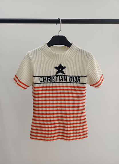 D 25 Pentagram Star Monogrammed Striped Knit Top