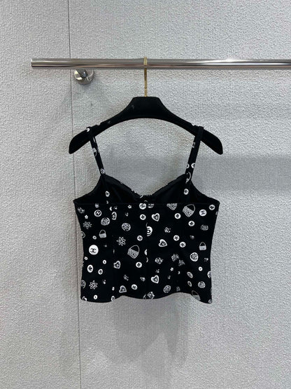 C 25Ss spring and summer new Printed denim suspenders + skirt