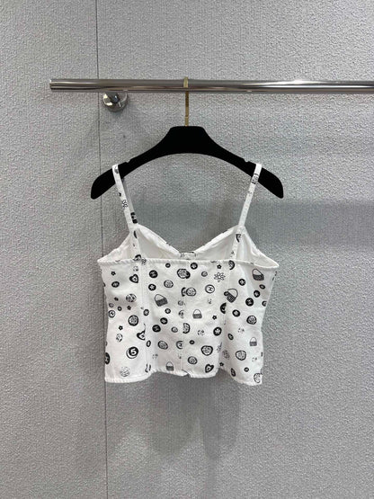 C 25Ss spring and summer new Printed denim suspenders + skirt