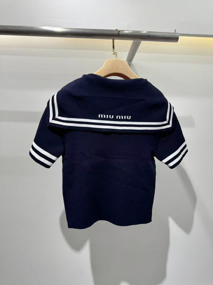 M 25 Knit Short Sleeve Navy Collar