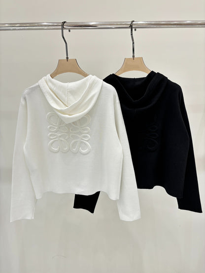 LO 25 Jacquard Hooded Casual Knit Cardigan