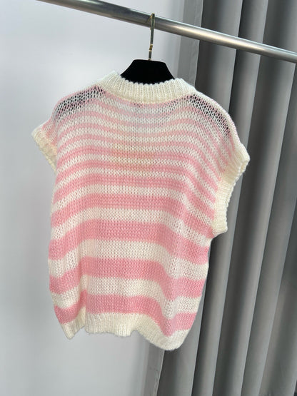 LO 25 Logo jacquard cutout round neck knit tank top