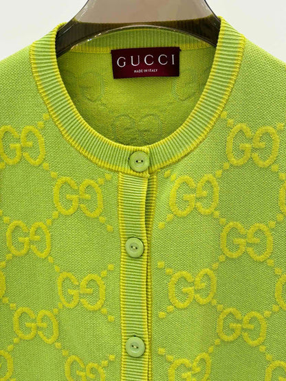 G 24 Early Autumn New round neck color blocking double G jacquard knit cardigan
